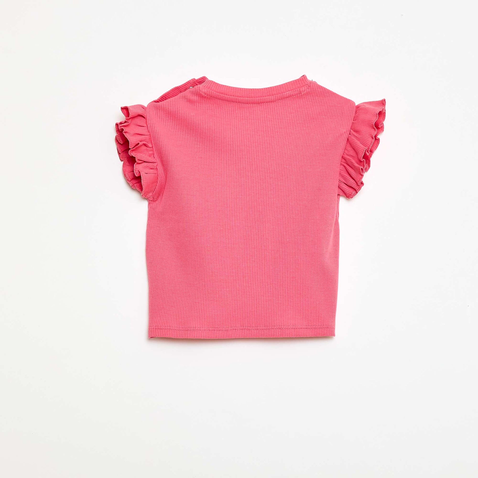 T-shirt côtelé à manches courtes volantées ROSE