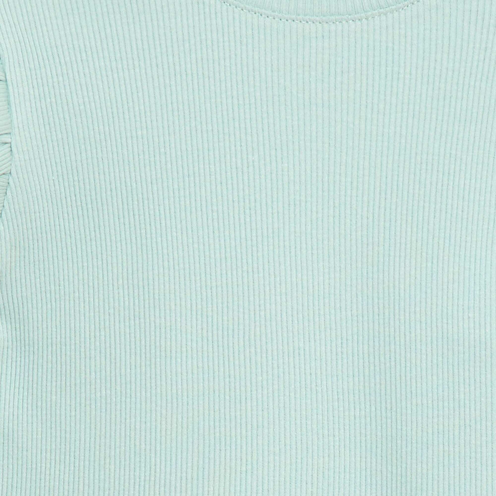 T-shirt côtelé à manches courtes volantées BLEU