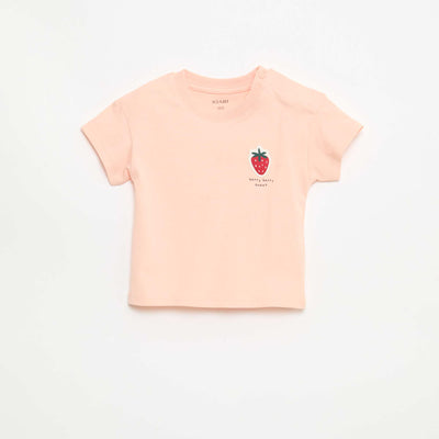 T-shirt manches courtes en jersey coton avec patch poitrine ROSE