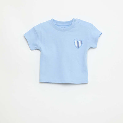 T-shirt manches courtes en jersey coton avec patch poitrine BLEU
