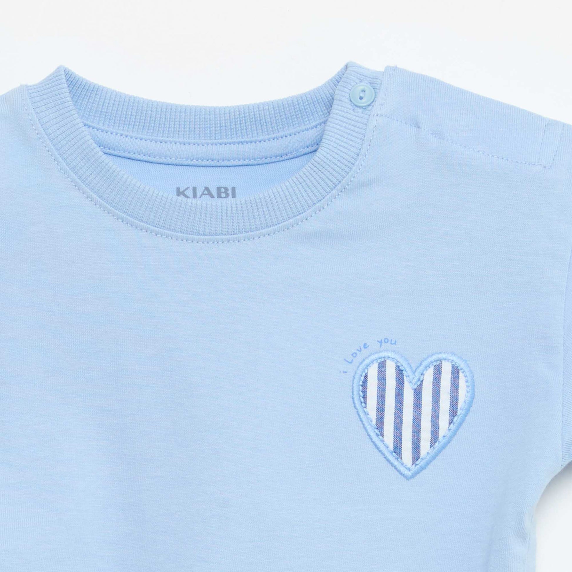 T-shirt manches courtes en jersey coton avec patch poitrine BLEU