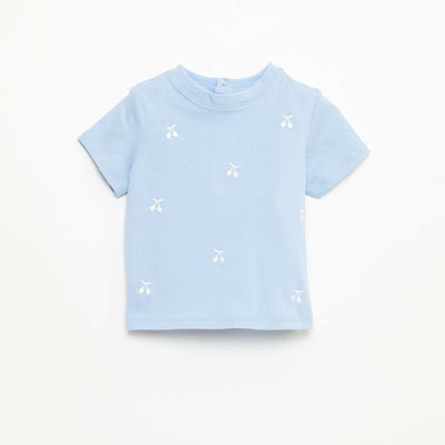 Tee-shirt à manches courtes avec broderies BLEU