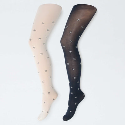 Lot de 2 collants légers imprimés BLEU MARINE/BLANC