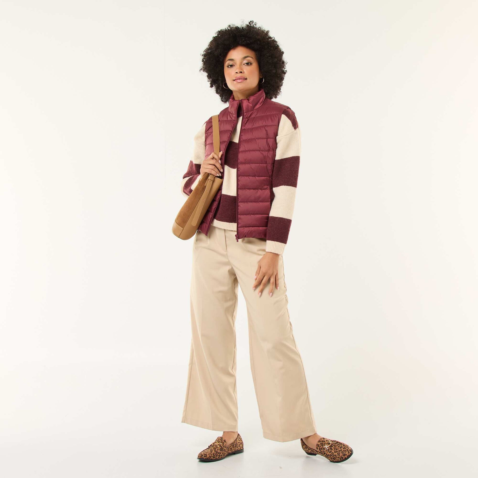 Pull rayé col rond en matière douce BEIGE