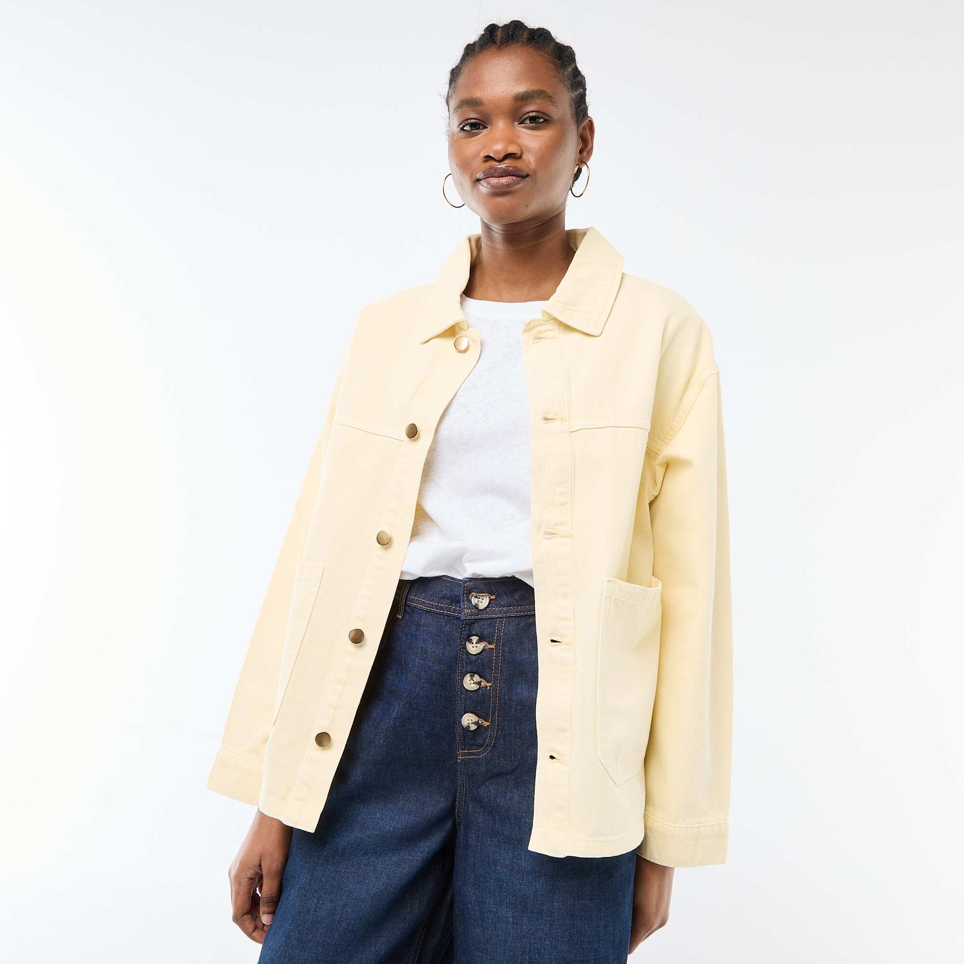 Veste denim courte avec 2 poches plaquées JAUNE