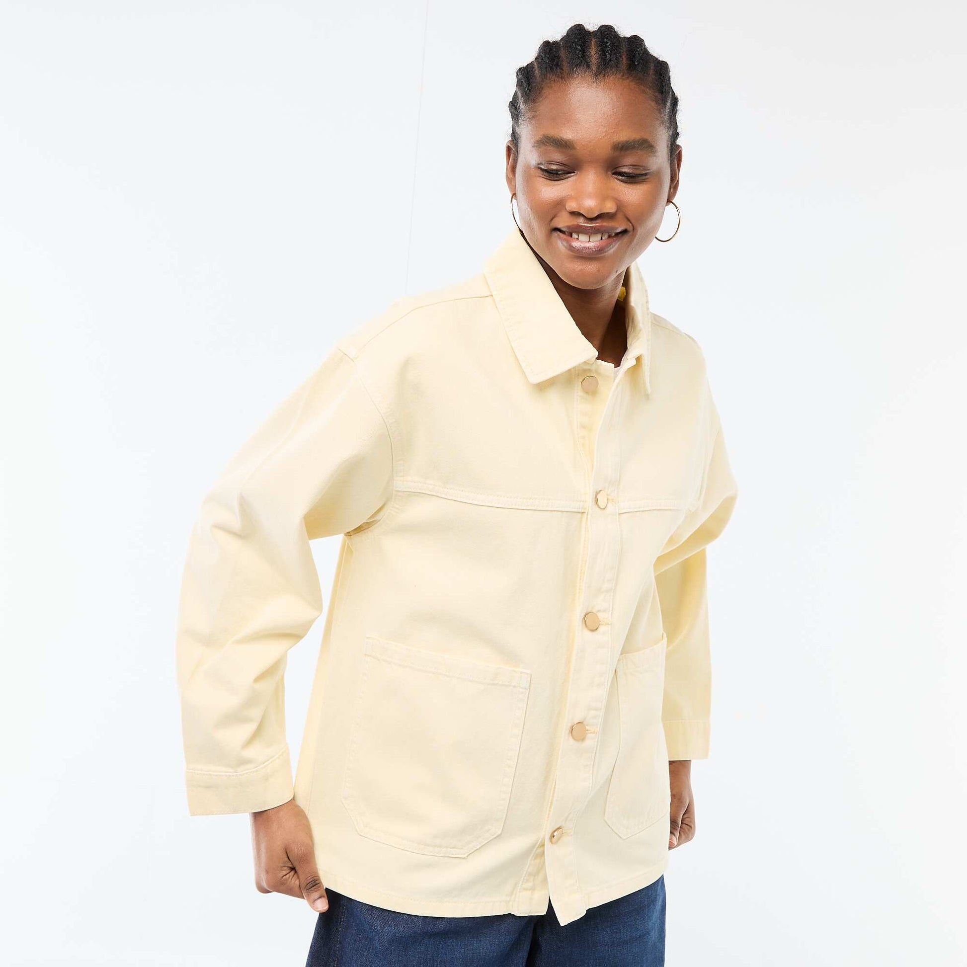 Veste denim courte avec 2 poches plaquées JAUNE