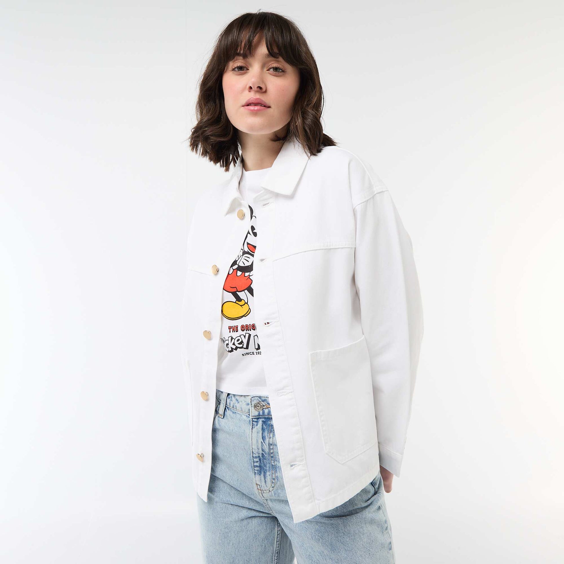 Veste denim courte avec 2 poches plaquées BLANC