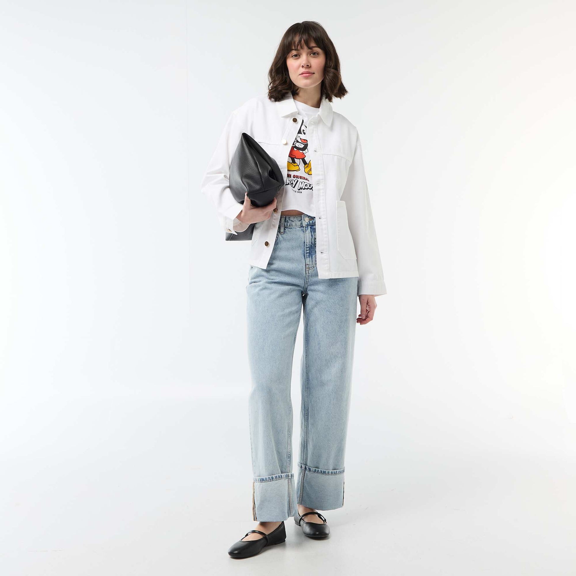 Veste denim courte avec 2 poches plaquées BLANC