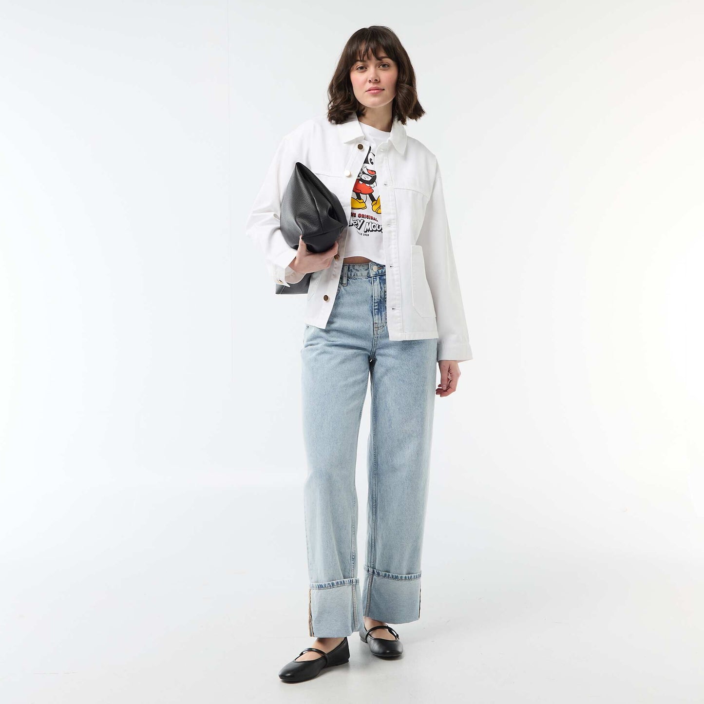 Veste denim courte avec 2 poches plaquées BLANC