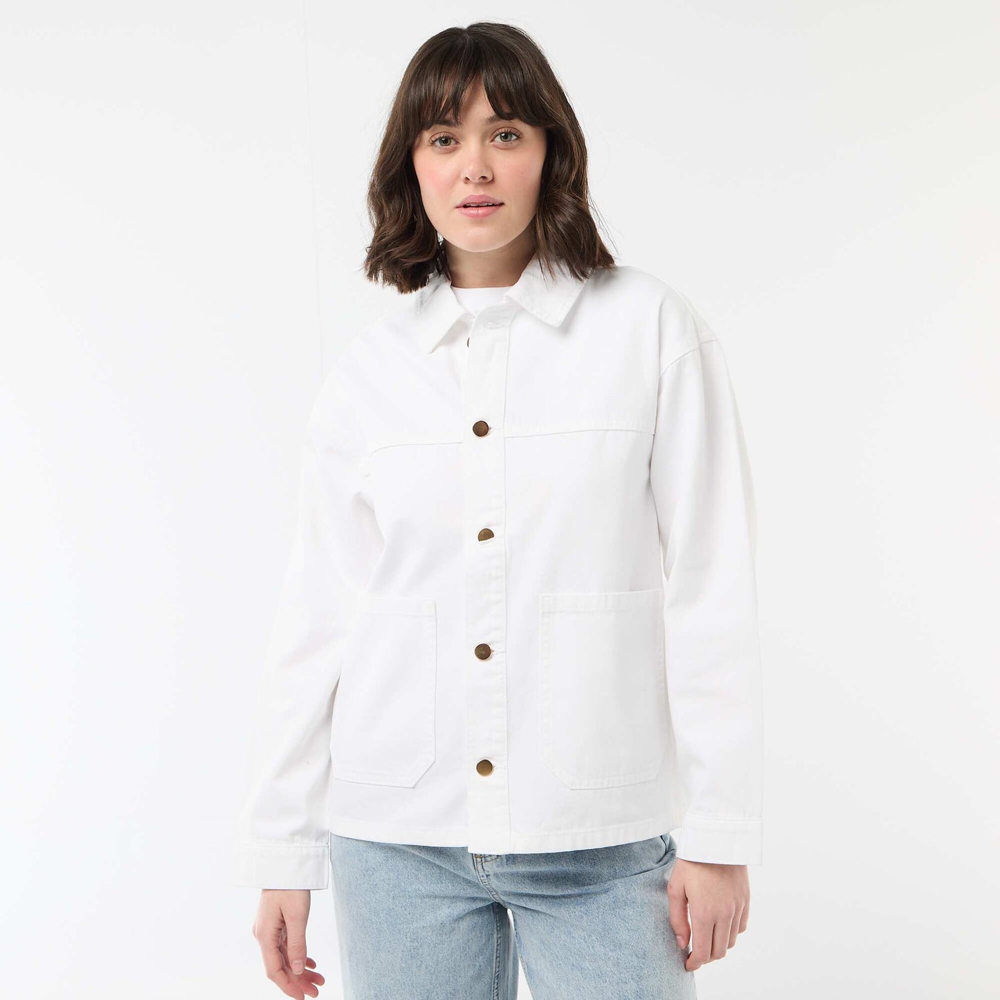 Veste denim courte avec 2 poches plaquées BLANC