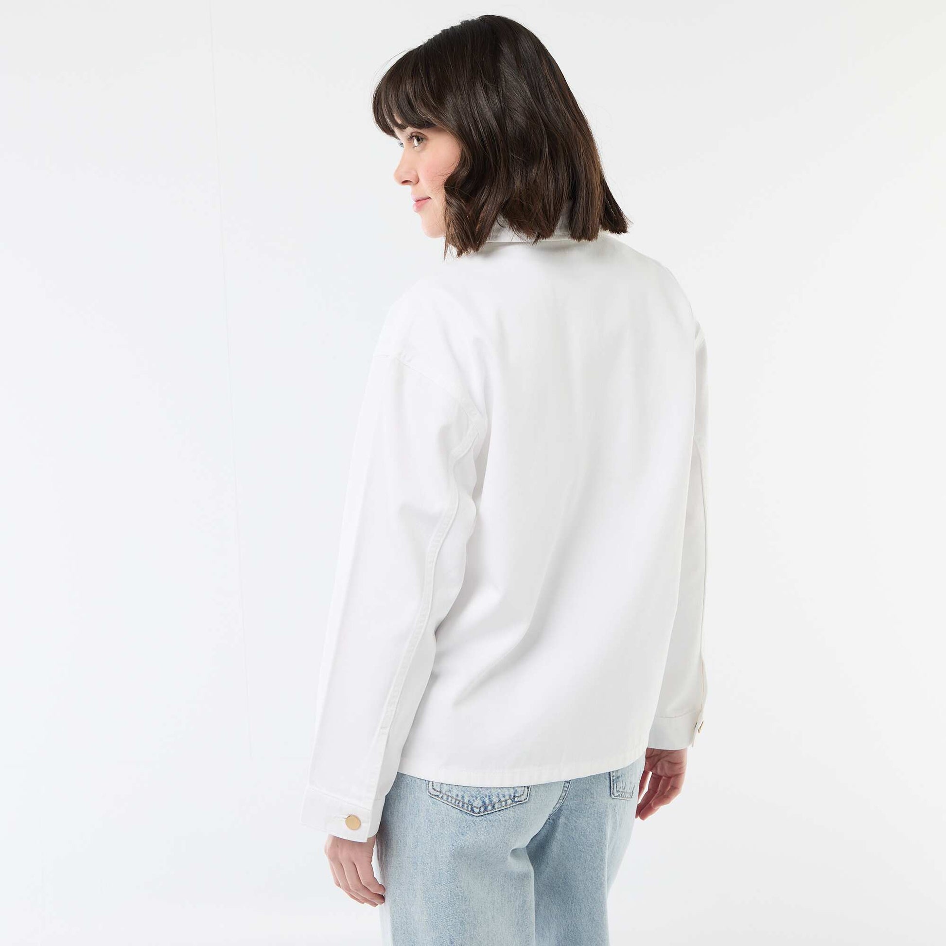 Veste denim courte avec 2 poches plaquées BLANC
