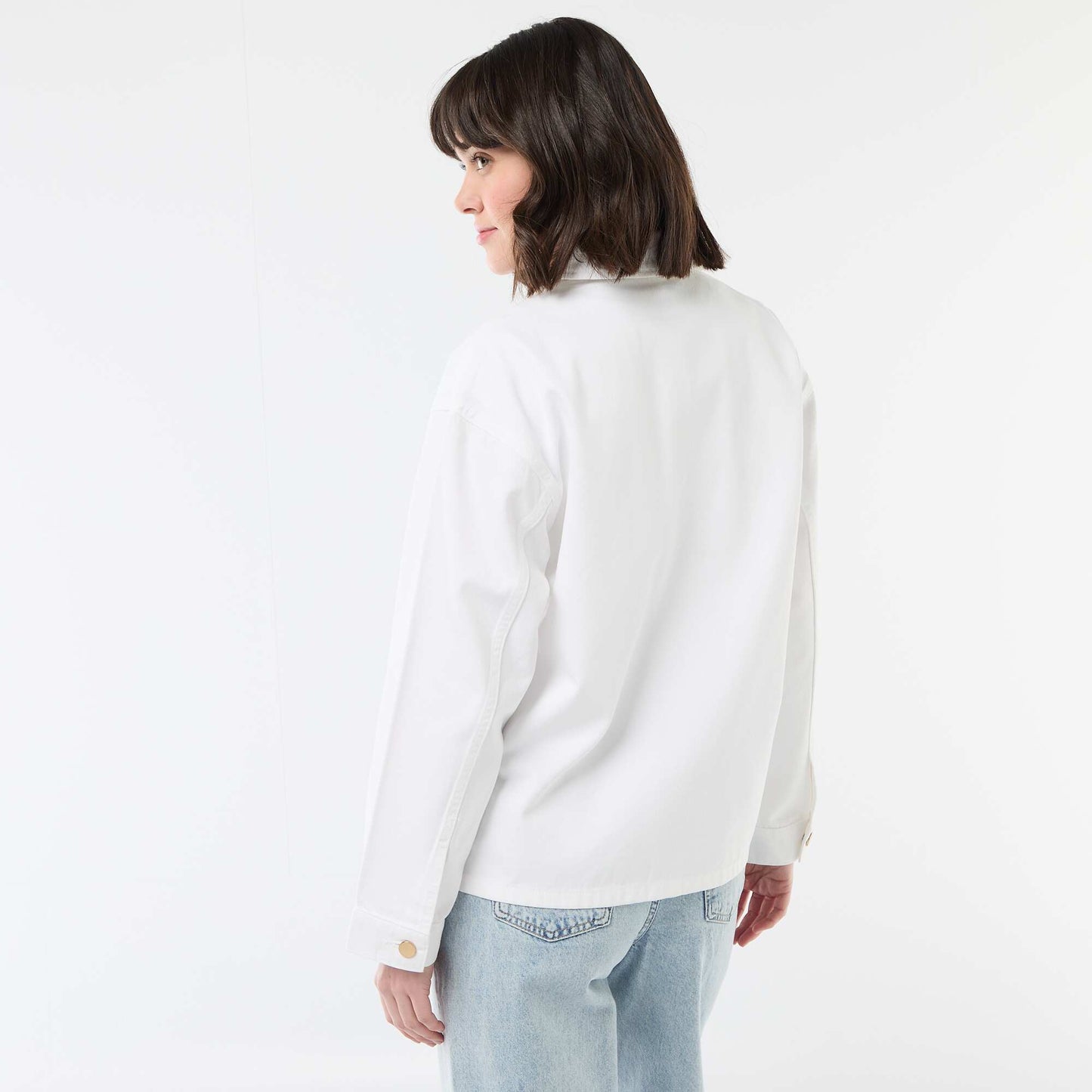 Veste denim courte avec 2 poches plaquées BLANC