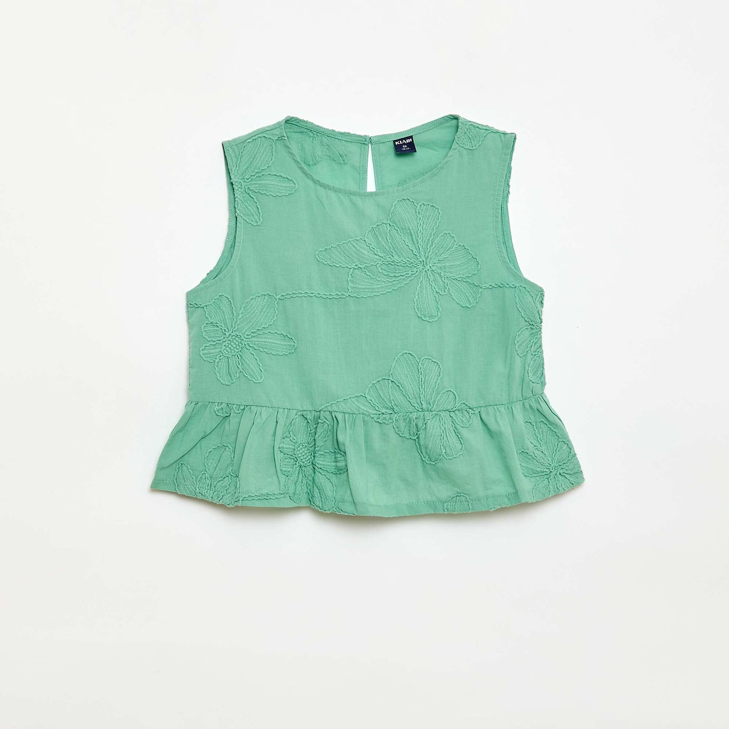 Blouse sans manches avec broderies fleuries VERT