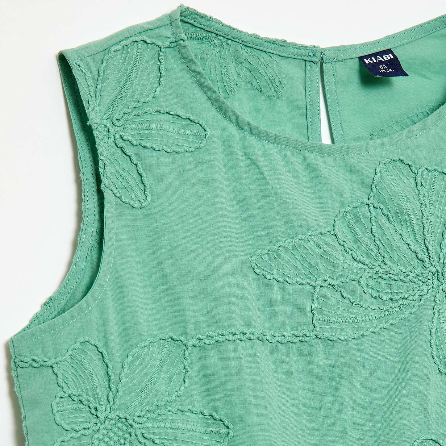 Blouse sans manches avec broderies fleuries VERT