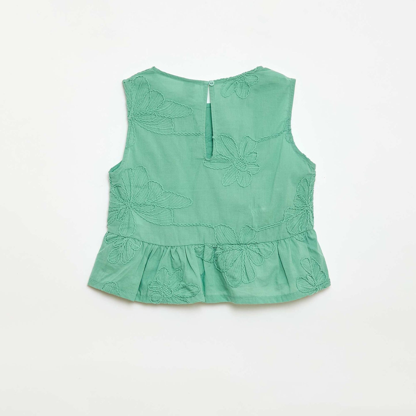 Blouse sans manches avec broderies fleuries VERT