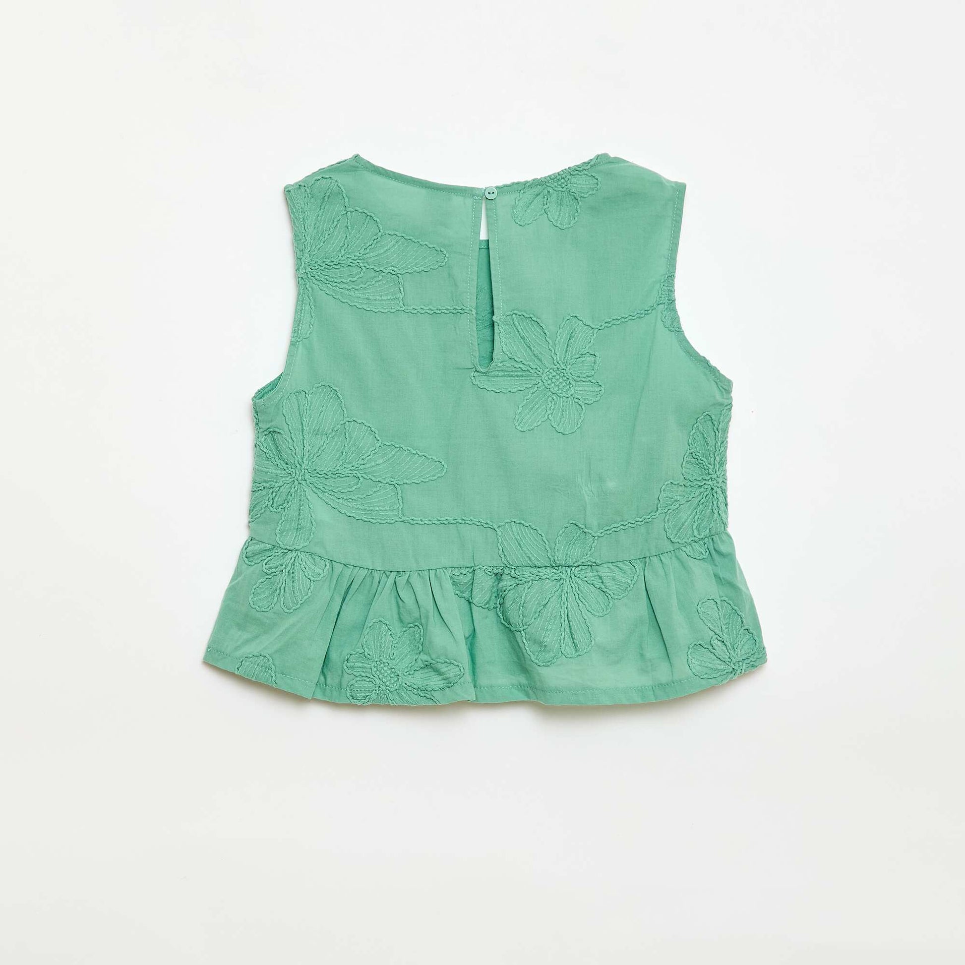 Blouse sans manches avec broderies fleuries VERT