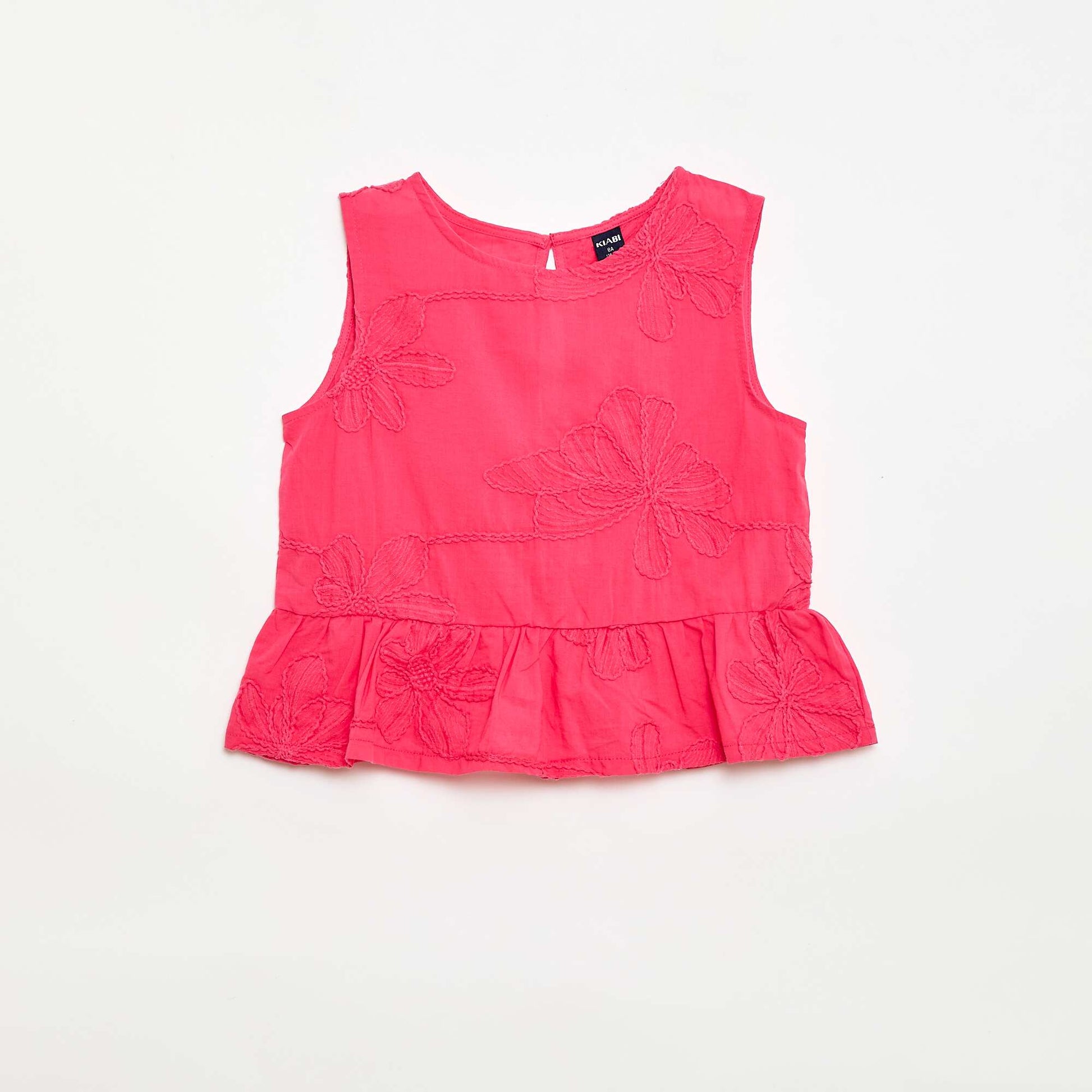 Blouse sans manches avec broderies fleuries ROSE