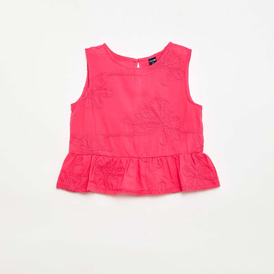 Blouse sans manches avec broderies fleuries ROSE