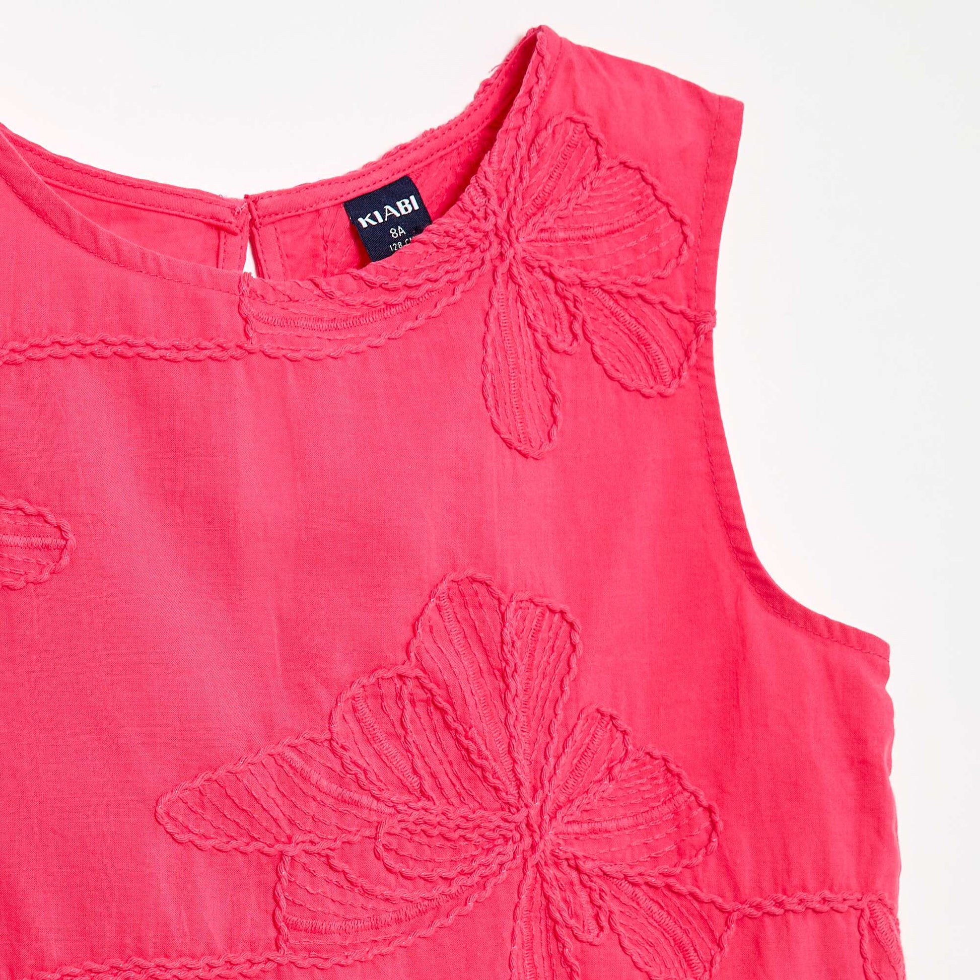 Blouse sans manches avec broderies fleuries ROSE