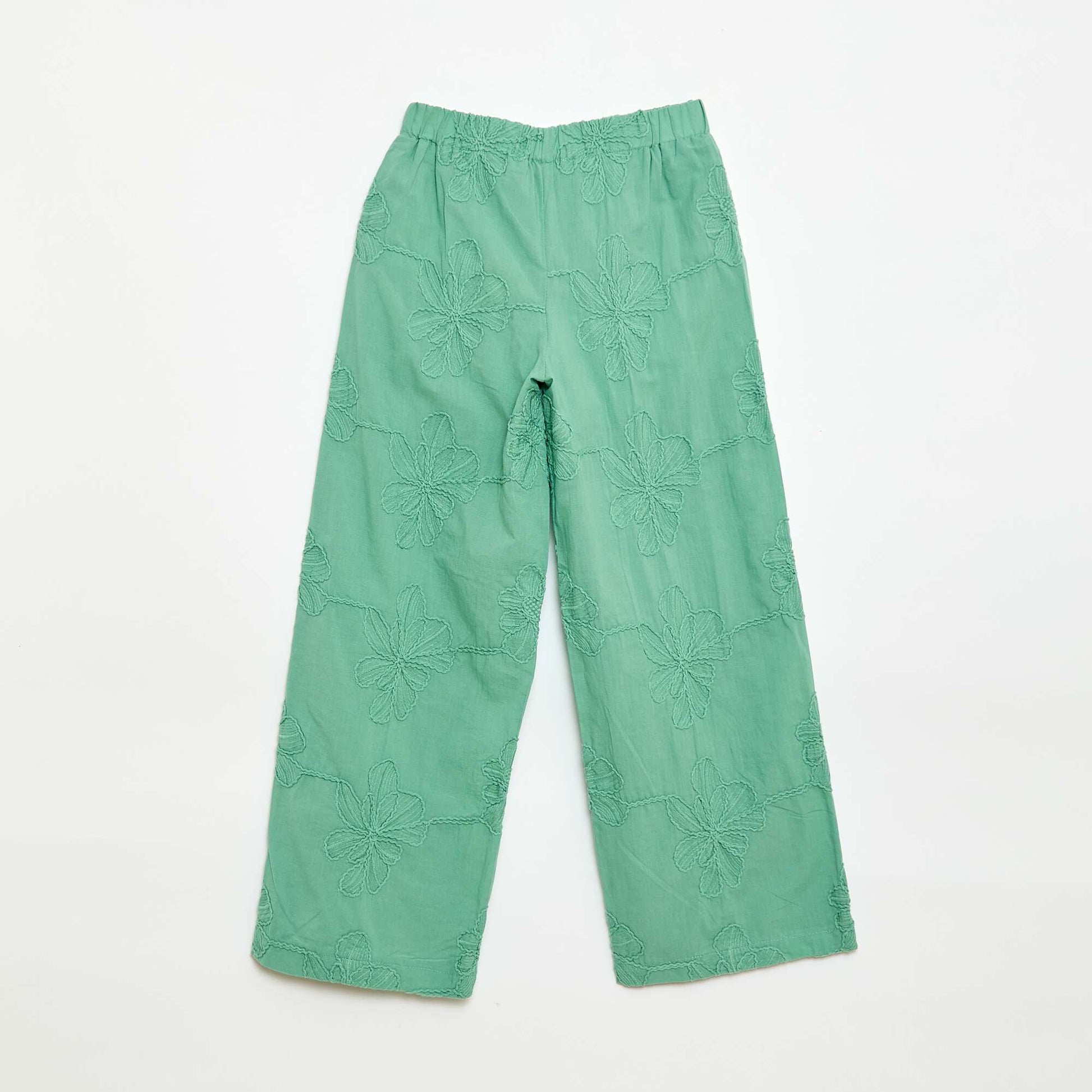 Pantalon large avec broderies VERT