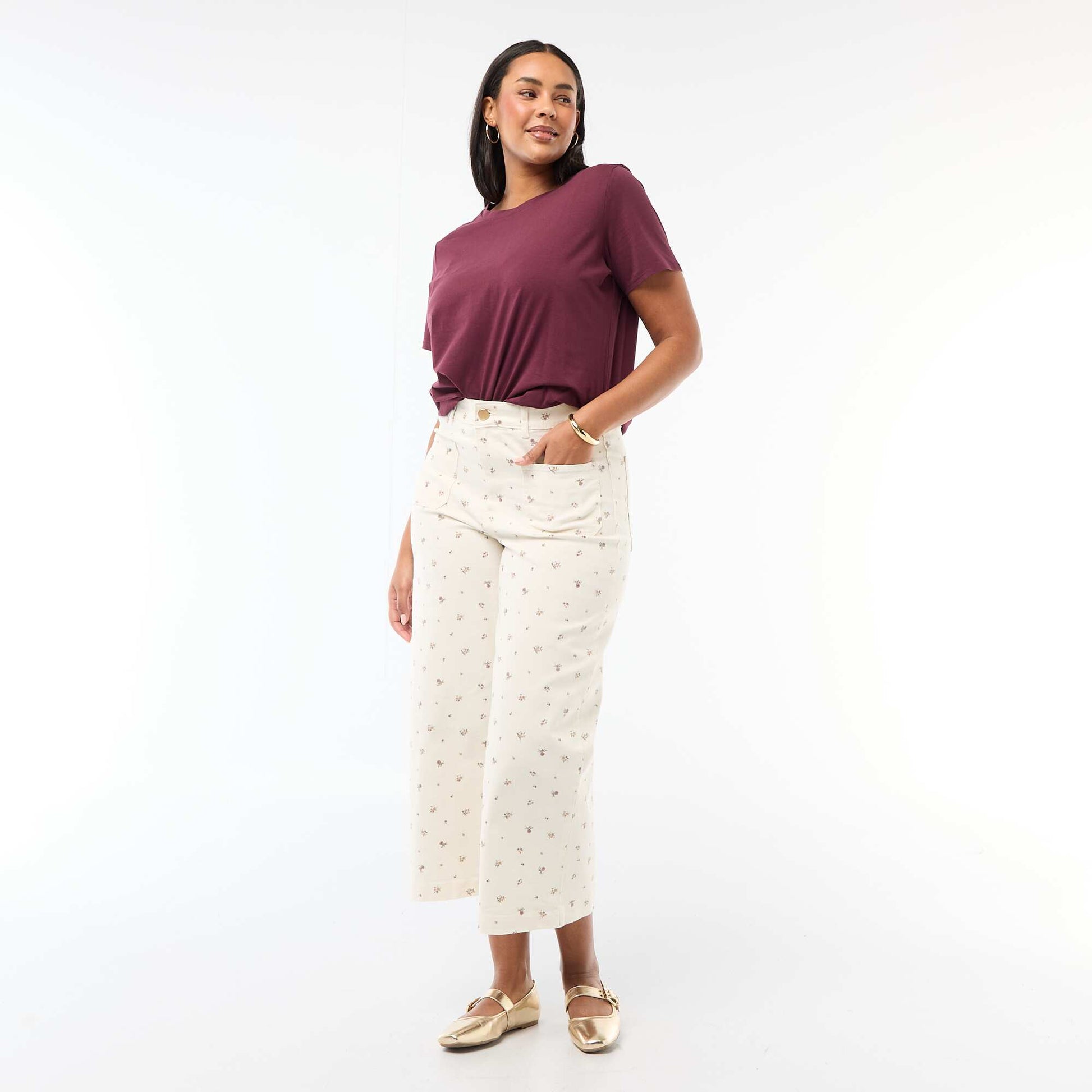 Pantalon coupe large / wide leg taille standard BLANC