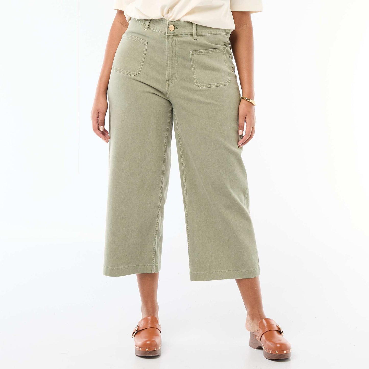 Pantalon coupe large / wide leg taille standard KAKI