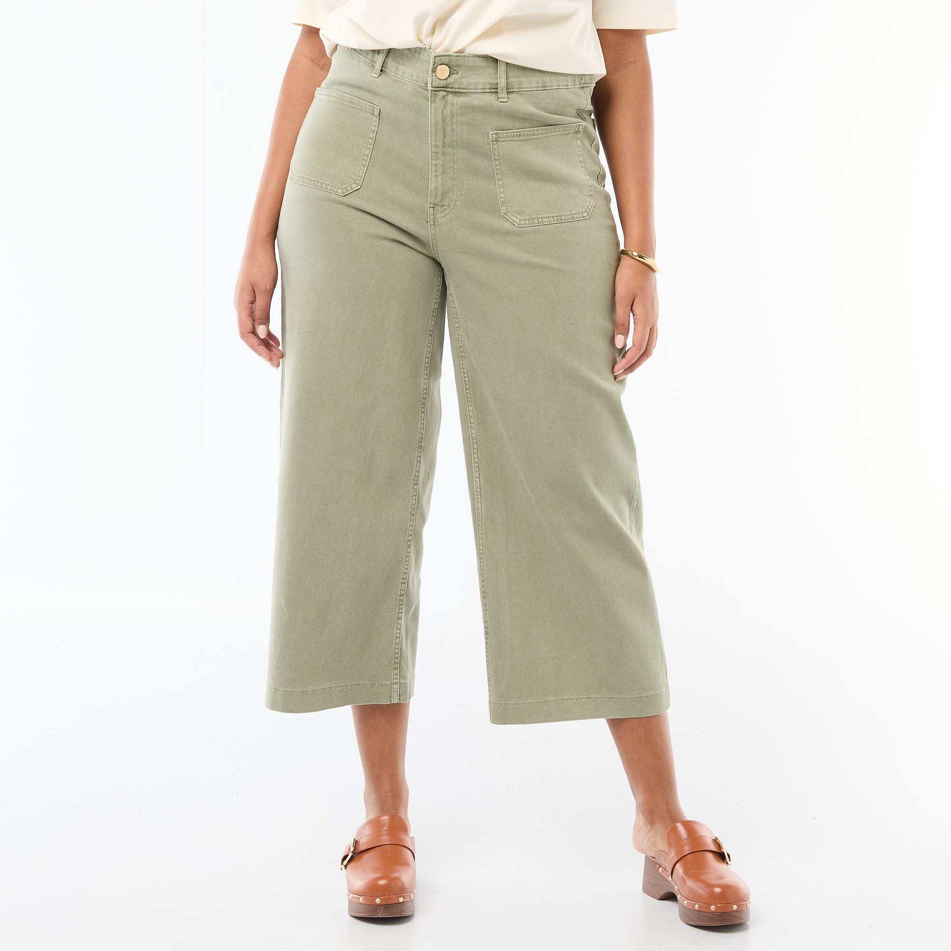 Pantalon coupe large / wide leg taille standard KAKI
