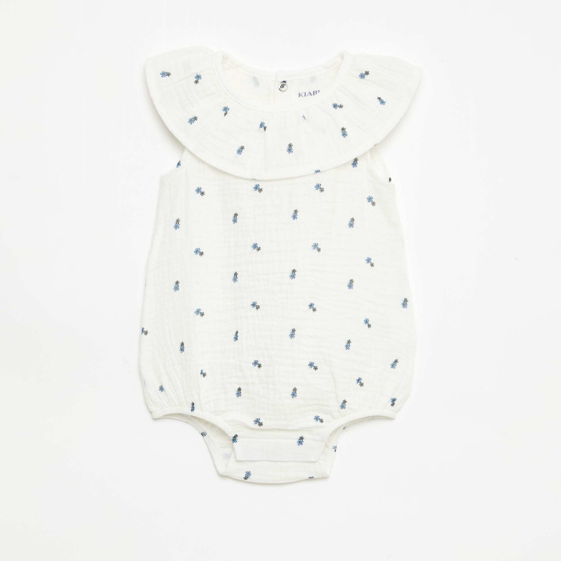 Barboteuse sans manches en double gaze de coton BLANC