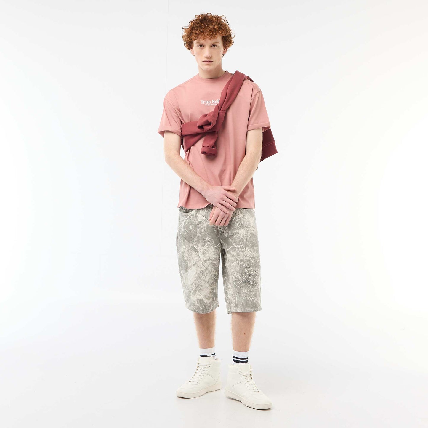 Short en baggy effet original en coton BEIGE