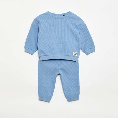 Ensemble sweat + pantalon en nid d'abeilles - 2 pièces BLEU