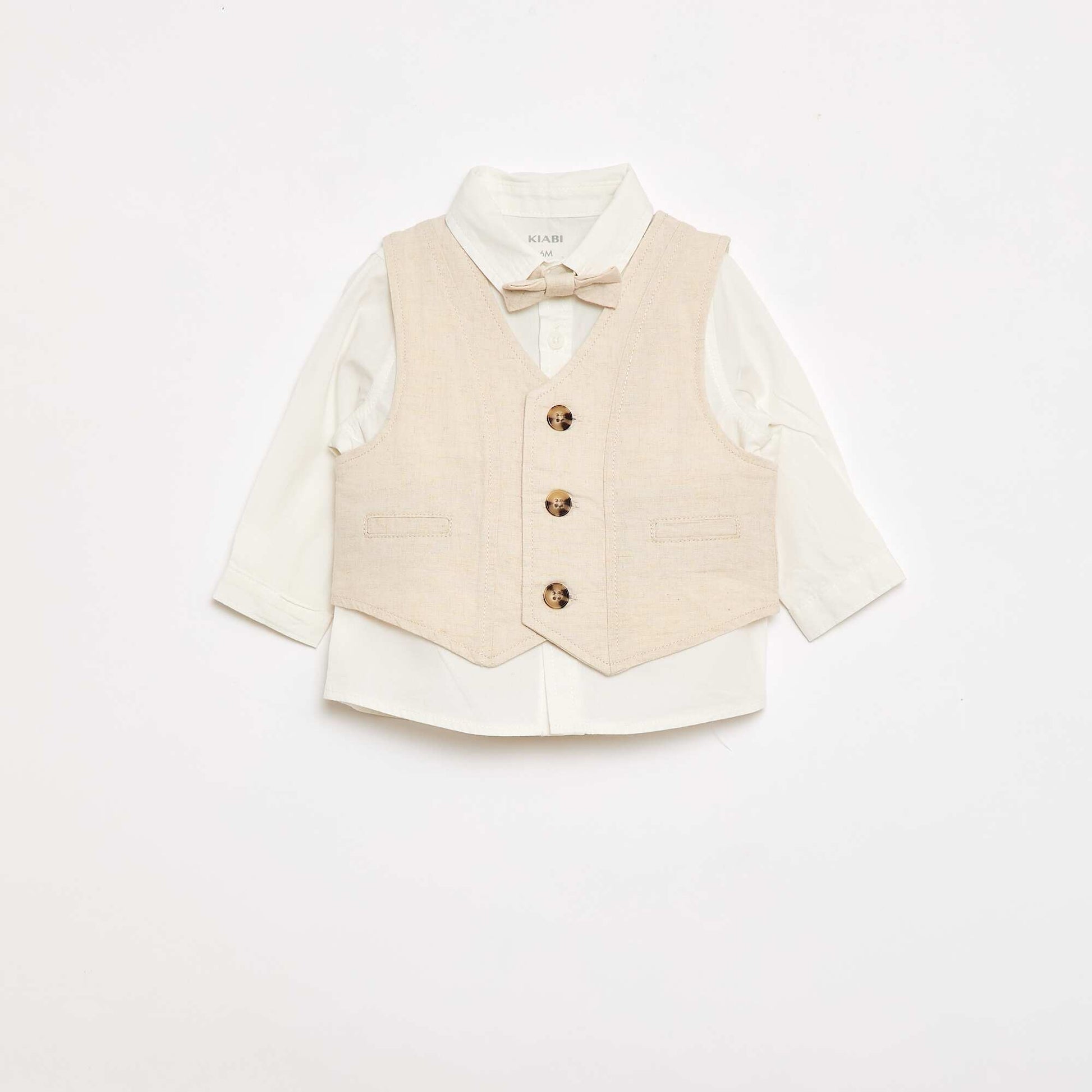 Ensemble de cérémonie 4 pièces en coton et lin BEIGE