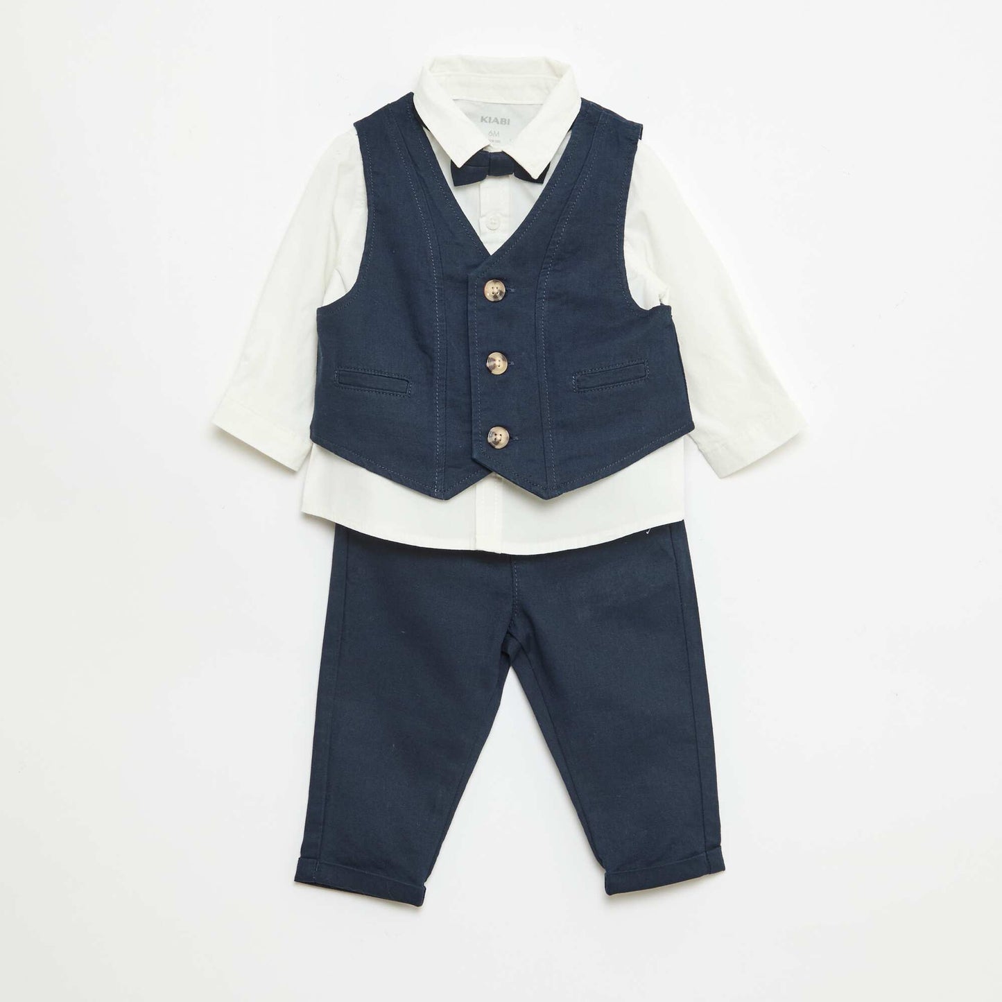Ensemble de cérémonie 4 pièces en coton et lin BLEU