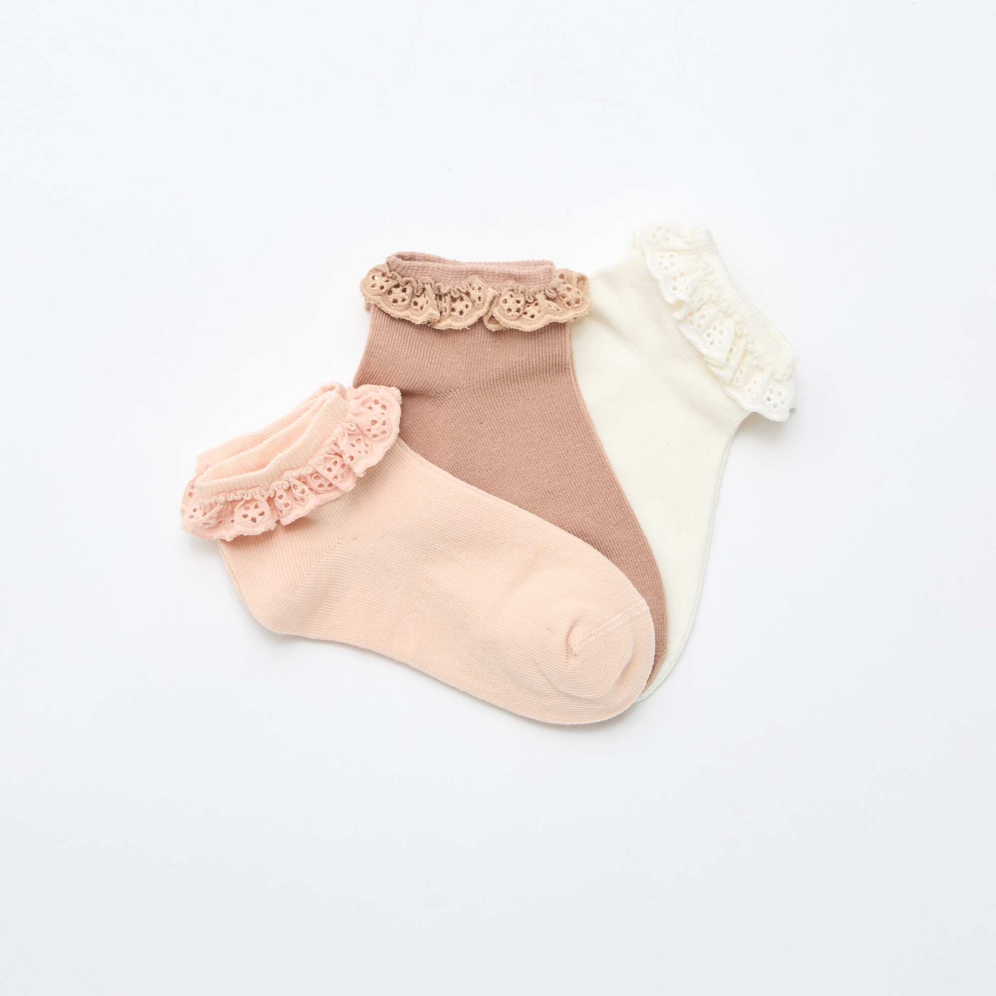 Lot de 3 socquettes de cérémonie à volants BEIGE