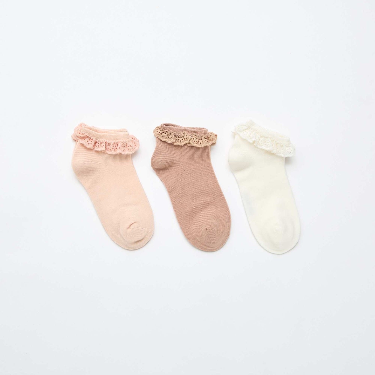 Lot de 3 socquettes de cérémonie à volants BEIGE