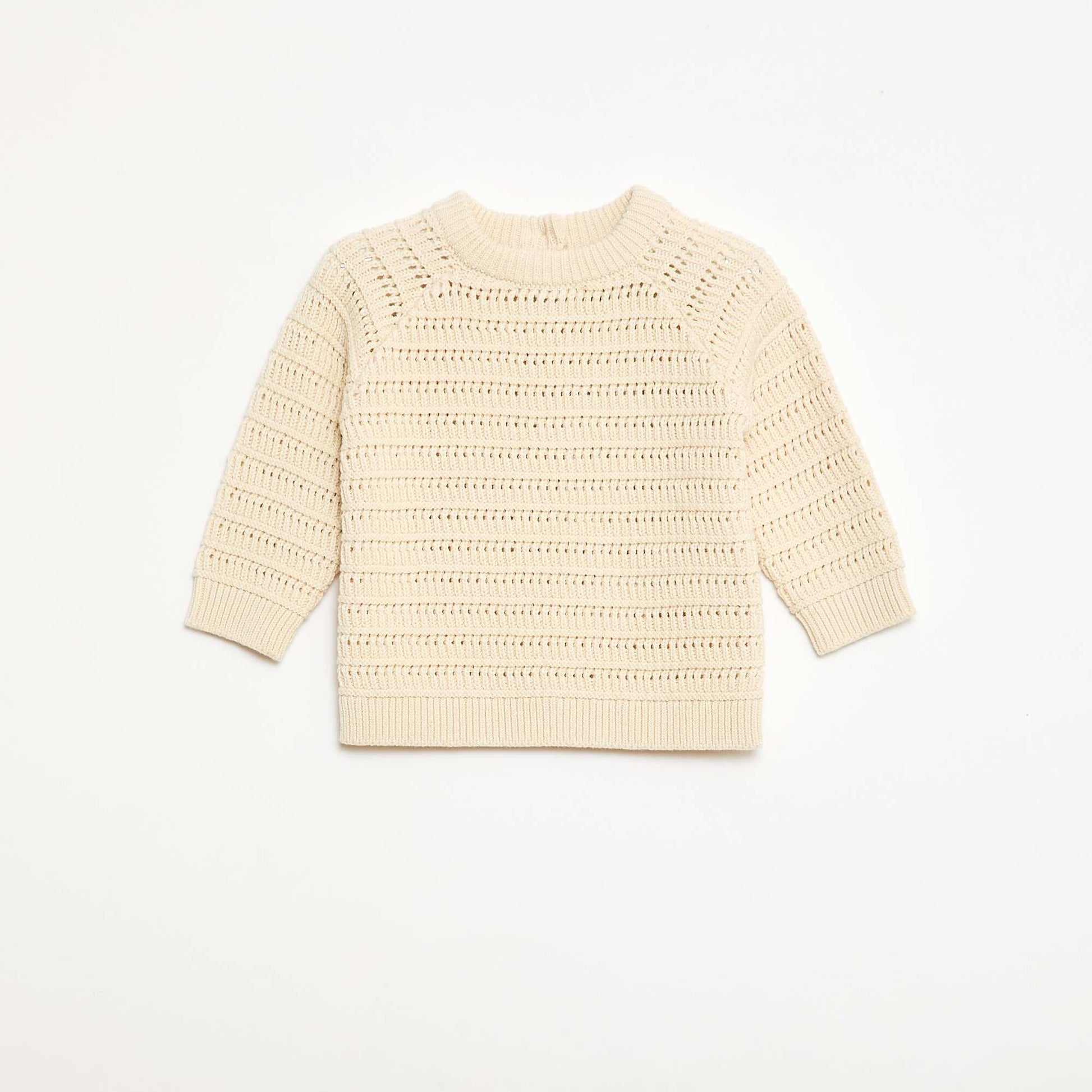 Pull en tricot point fantaisie BLANC