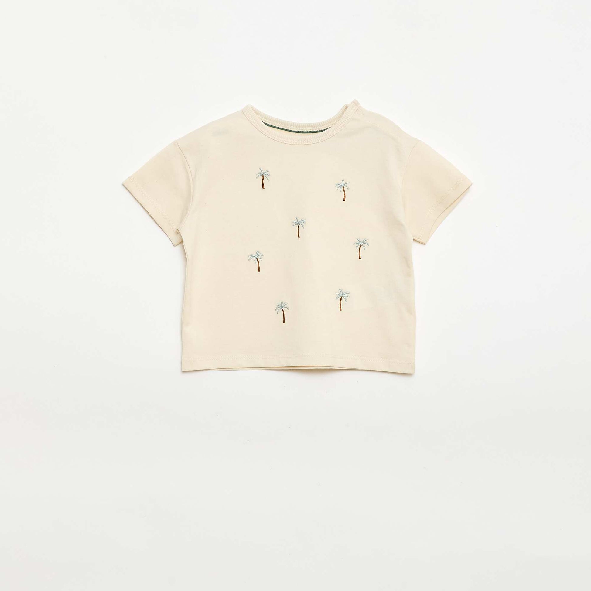 T-shirt imprimé tropique' manches courtes en coton BLANC