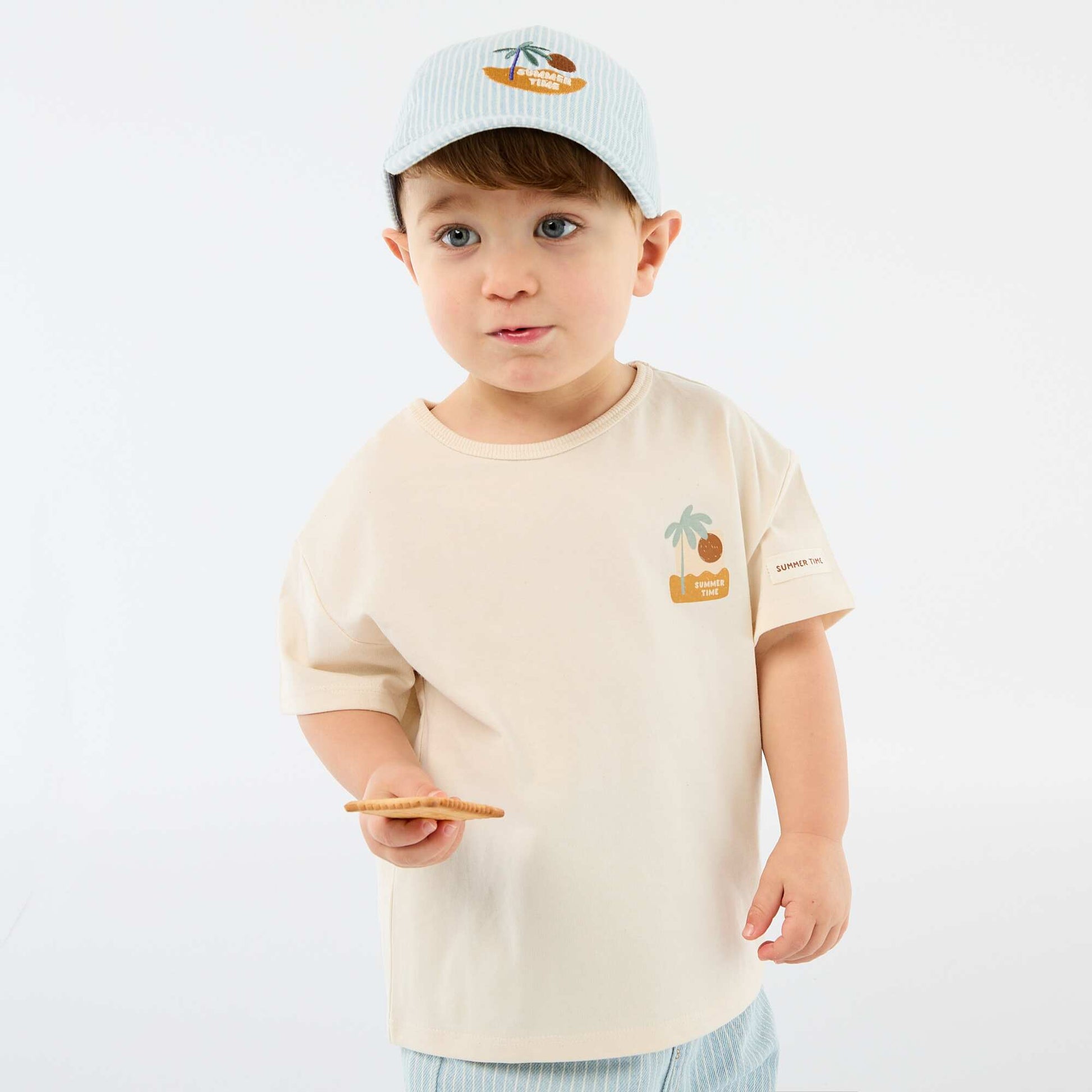 T-shirt imprimé tropique' manches courtes en coton BLANC