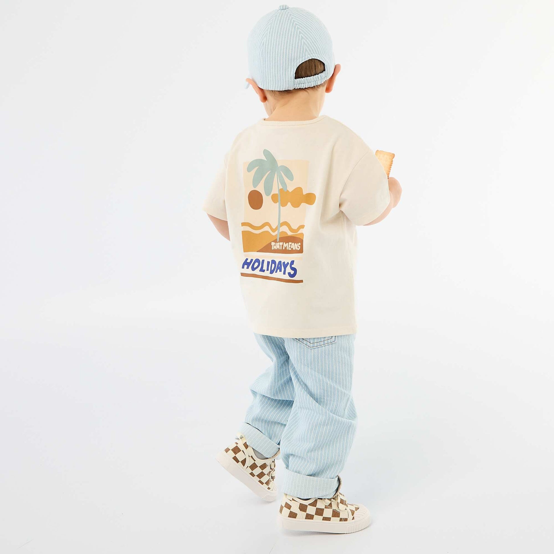 T-shirt imprimé tropique' manches courtes en coton BLANC