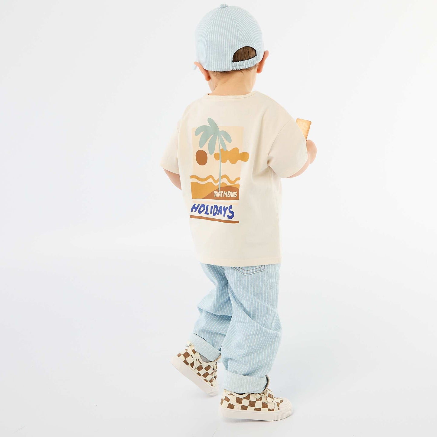 T-shirt imprimé tropique' manches courtes en coton BLANC