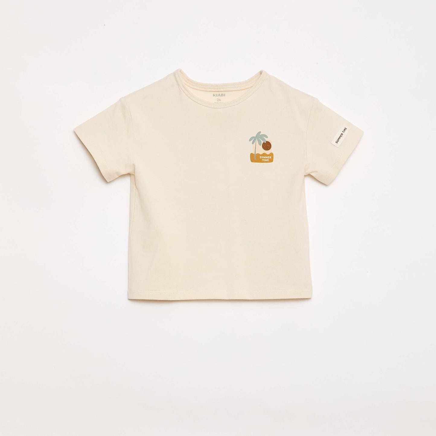 T-shirt imprimé tropique' manches courtes en coton BLANC
