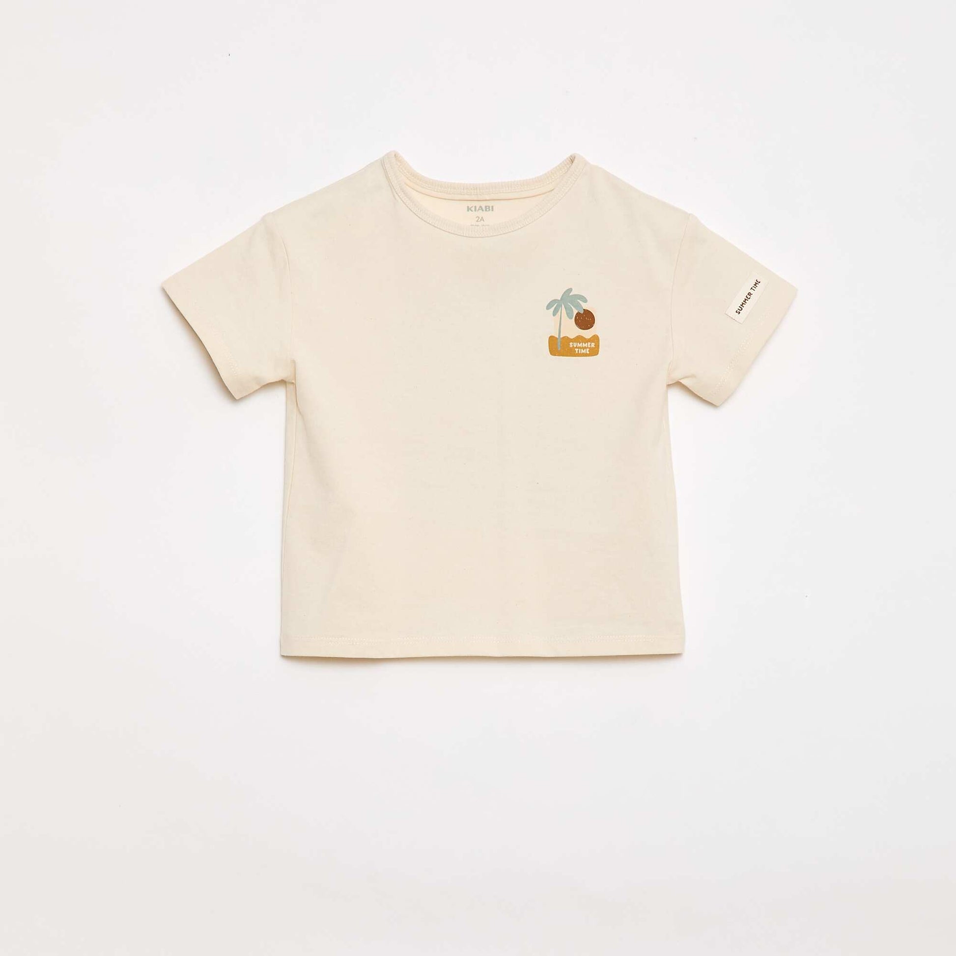 T-shirt imprimé tropique' manches courtes en coton BLANC