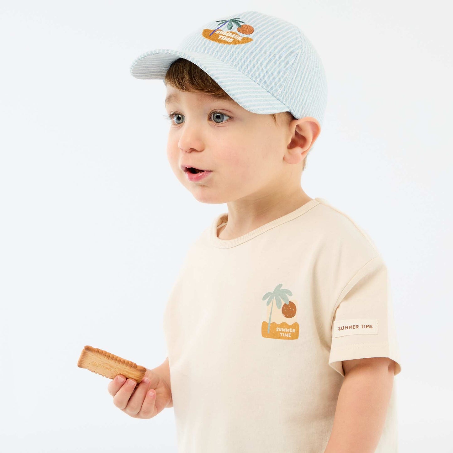 T-shirt imprimé tropique' manches courtes en coton BLANC