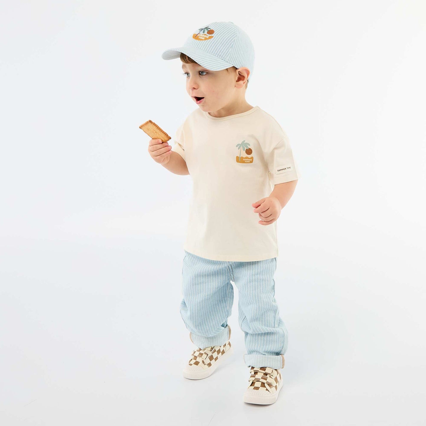 T-shirt imprimé tropique' manches courtes en coton BLANC