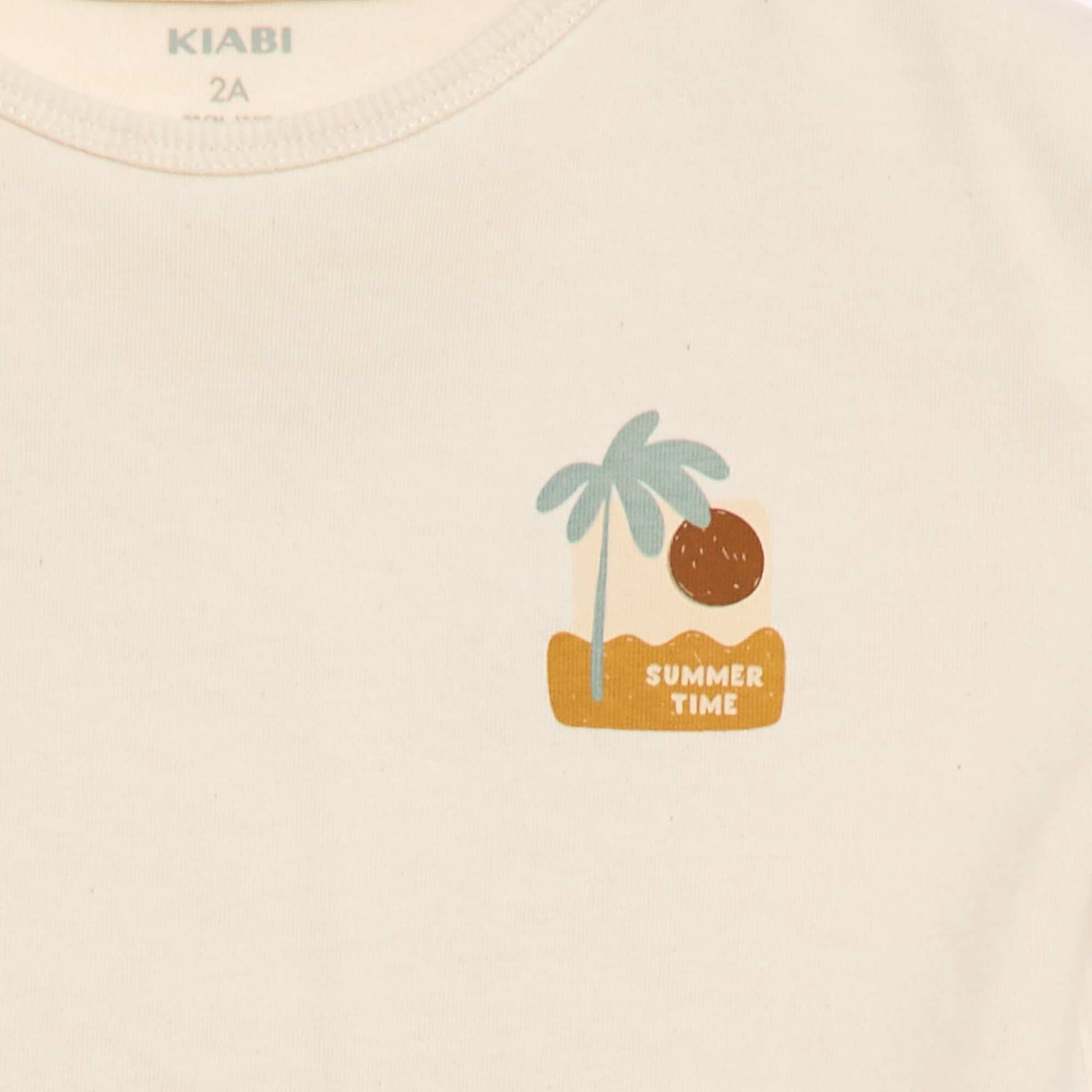 T-shirt imprimé tropique' manches courtes en coton BLANC