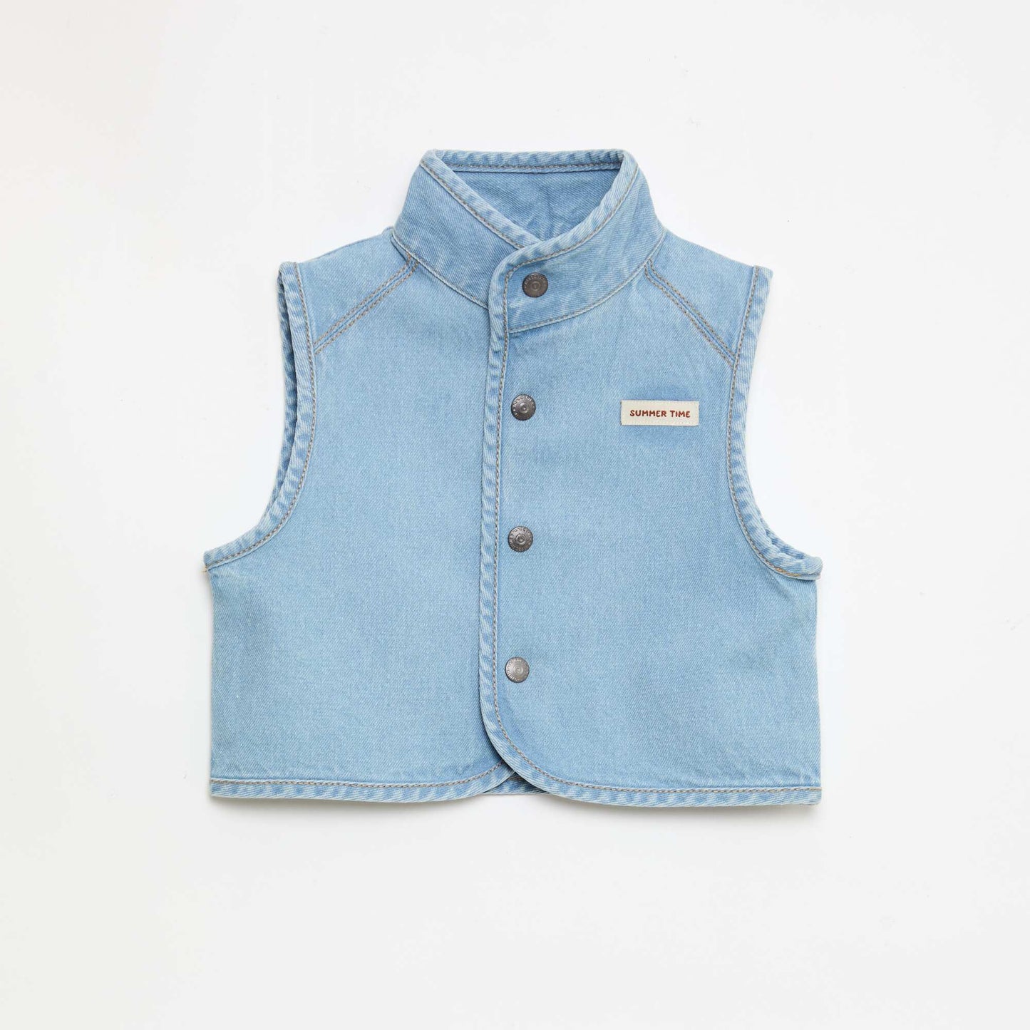 Chemise denim sans manches en coton BLEU