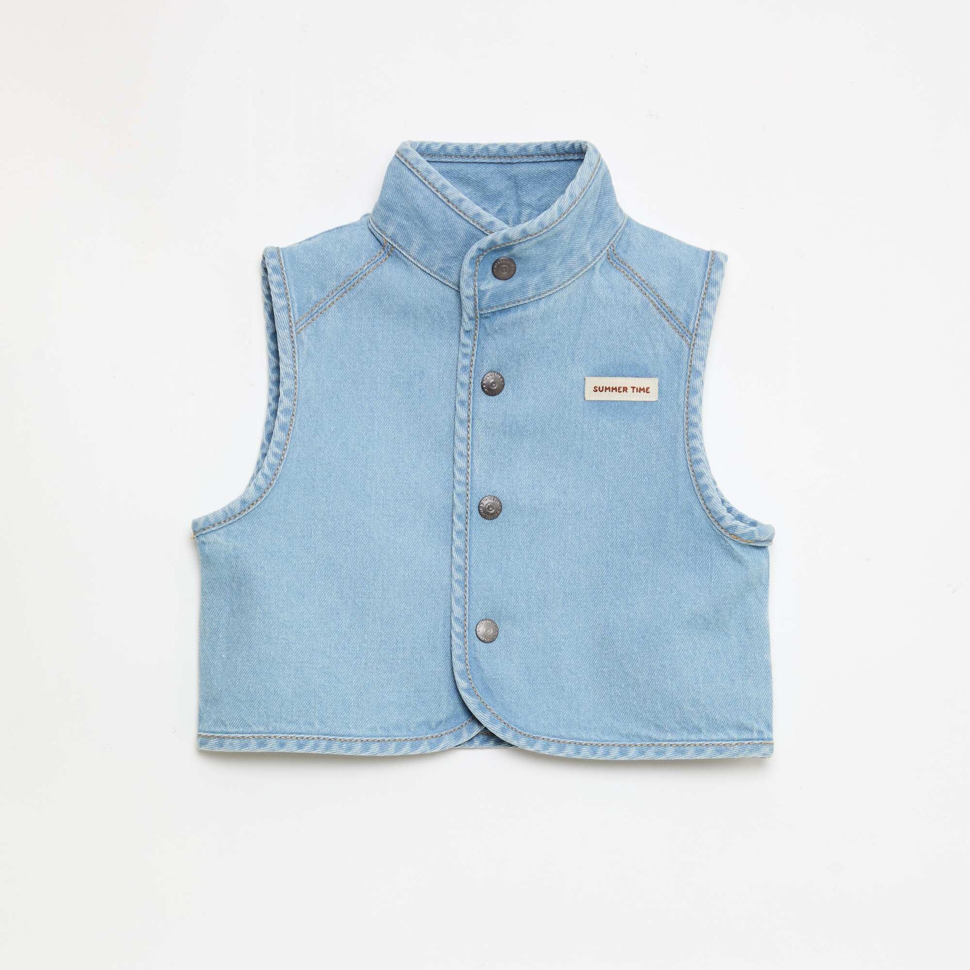 Chemise denim sans manches en coton BLEU