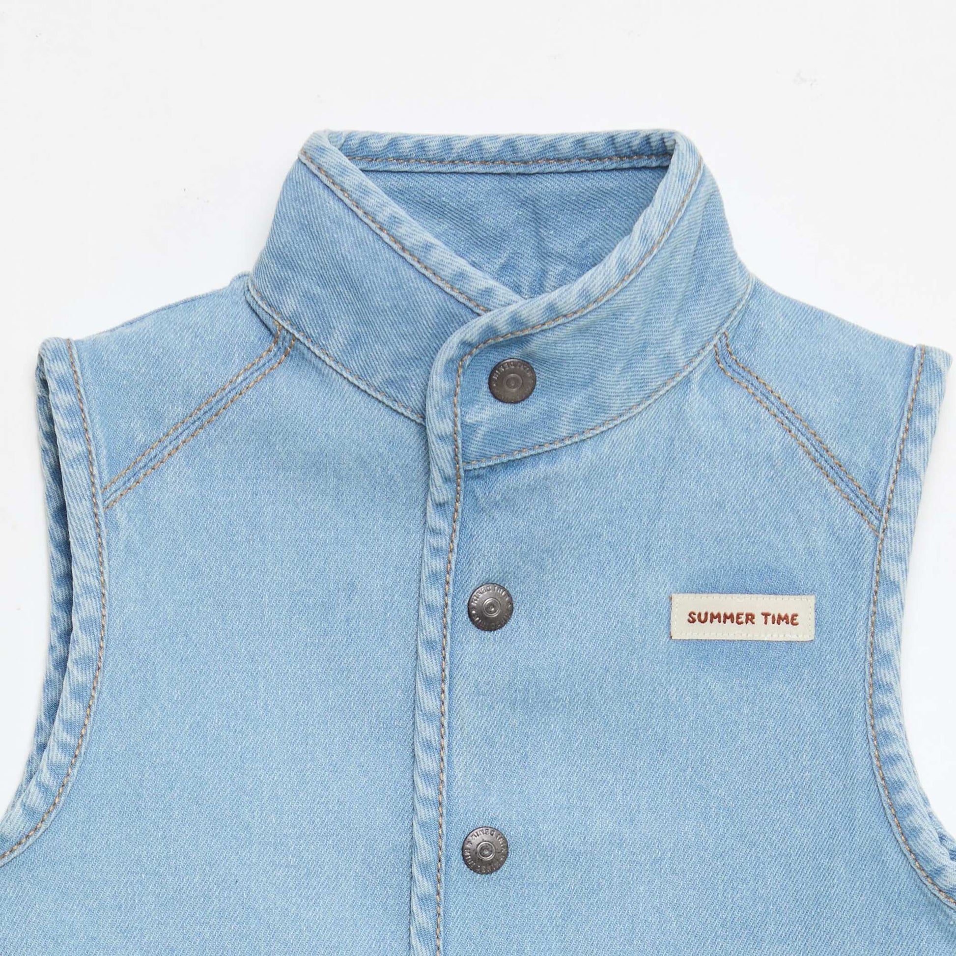Chemise denim sans manches en coton BLEU
