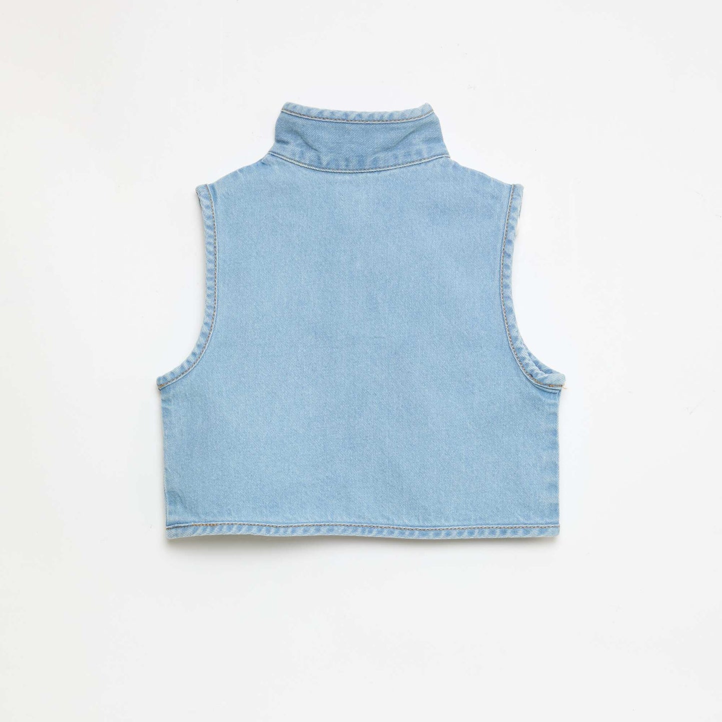 Chemise denim sans manches en coton BLEU