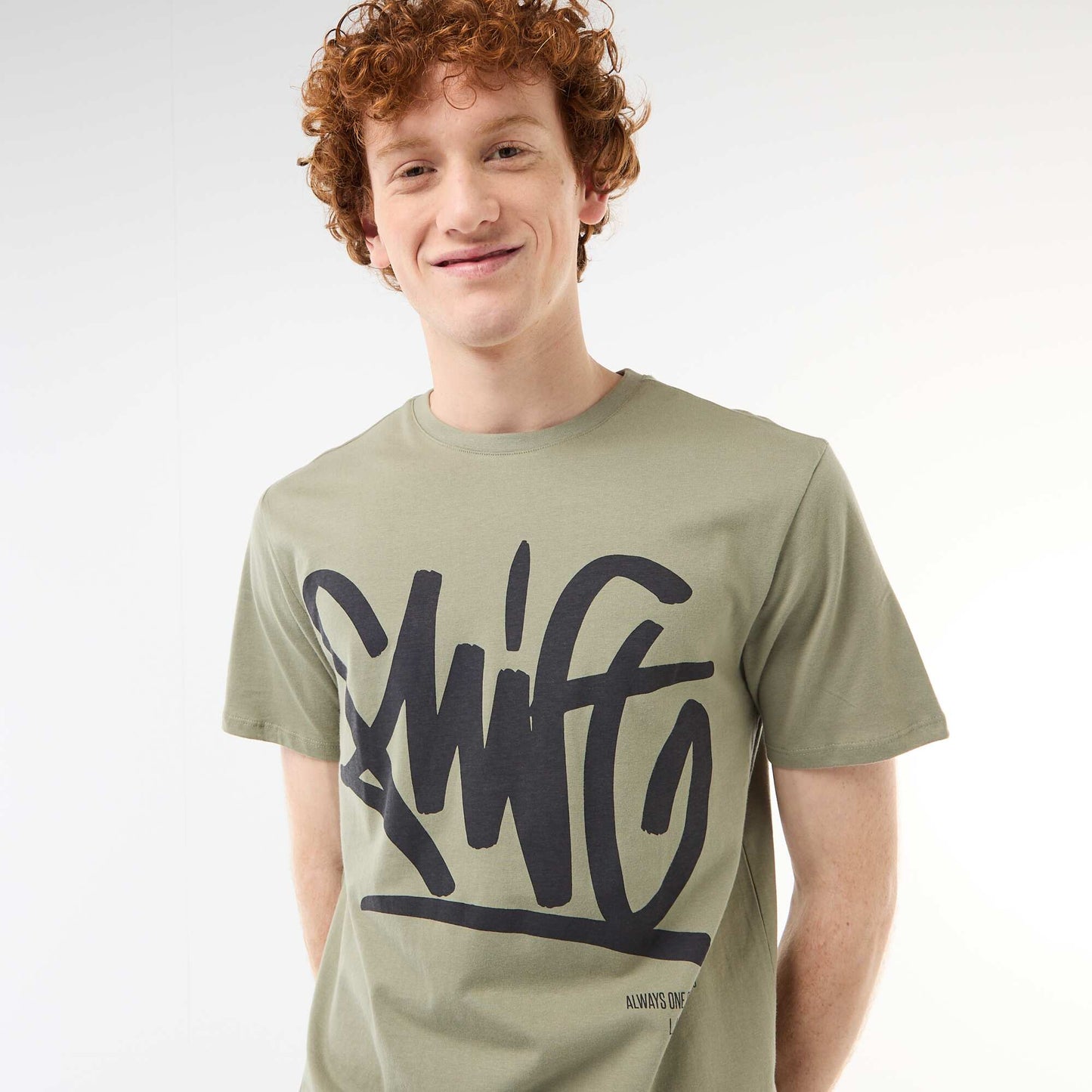 T-shirt imprimé placé en coton uni VERT
