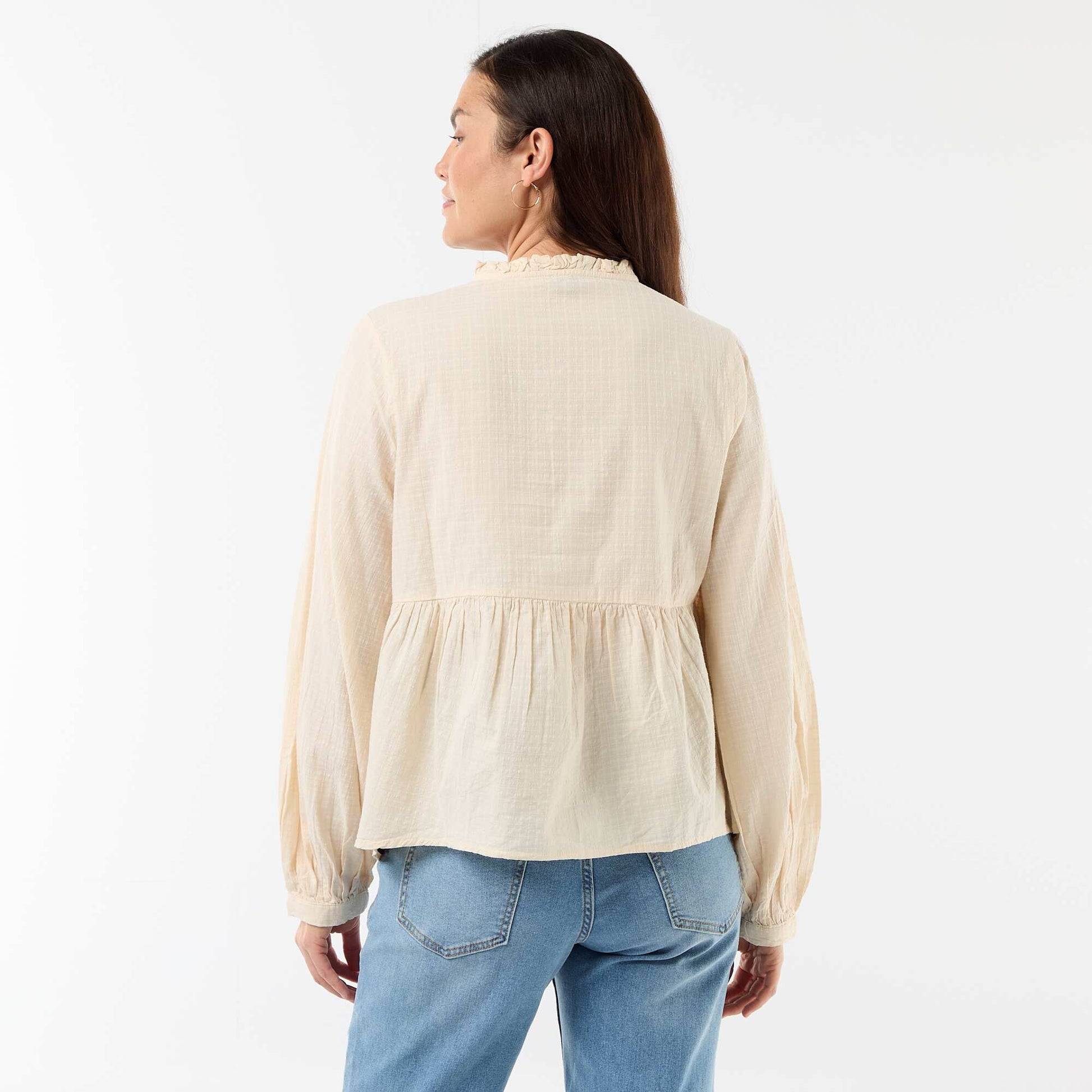 Blouse de maternité brodée en gaze de coton BLANC